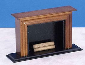 Image of Dollhouse Miniature Walnut Fireplace w/Logs