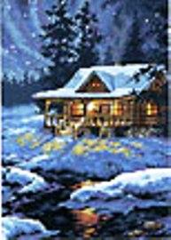 Image of Moonlit Cabin Counted Cross Stitch Kit