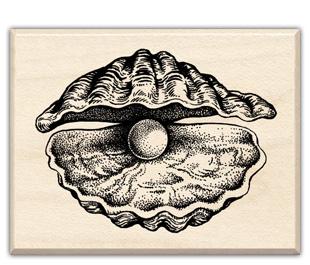 Image of Pearl in Oyster Shell Wood Mounted Rubber Stamp