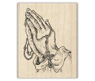 Image of Praying Hands With Wood Mounted Rubber Stamp