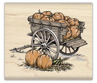 Image of Pumpkin Cart Wood Mounted Rubber Stamp