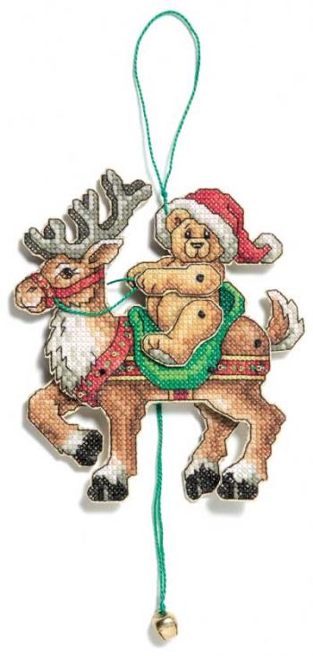 Image of Reindeer Jumping Jack Counted Cross Stitch Ornament