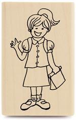 Image of School Girl Wood Mounted Rubber Stamp