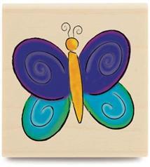Image of Swirl Butterfly D1011 Wood Mounted Rubber Stamp