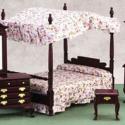 Image of Dollhouse Miniature Mahogany Canopy Bedroom Set
