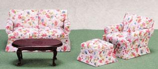 Image of Dollhouse Miniature Mahogany Living Room Set