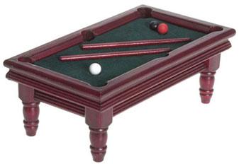 Image of Dollhouse Miniature Mahogany Pool Table Set w/Cue Balls