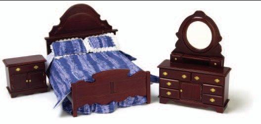 Image of Dollhouse Miniature Double Mahogany Bedroom Set