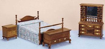 Image of Dollhouse Miniature Walnut Bedroom Set