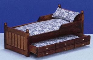 Image of Dollhouse Miniature Walnut Trundle Bed