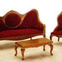Image of Dollhouse Miniature Red & Walnut Living Room Set