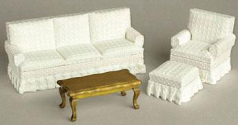 Image of Dollhouse Miniature White & Walnut Living Room Set.