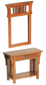 Image of Dollhouse Miniature Pecan Hall Table w/Mirror