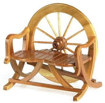 Image of Dollhouse Miniature Pecan Wagon Wheel Bench
