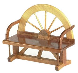 Image of Dollhouse Miniature Pecan Wagon Wheel Bench