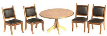 Image of Dollhouse Miniature Pecan Round Table w/Four Chairs