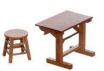 Image of Dollhouse Miniature Pecan Table & Stool