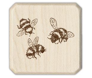 Image of Three Bees Wood Mounted Rubber Stamp