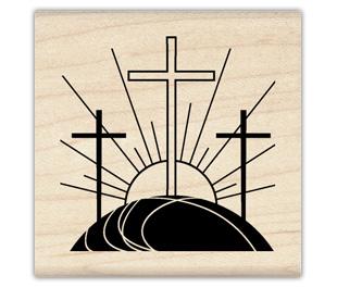 Image of Three Crosses Wood Mounted Rubber Stamp 96521