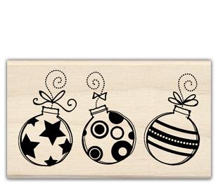Image of Three Ornaments Wood Mounted Rubber Stamp