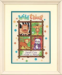 Image of Wild Thing Birth Record Counted Cross Stitch Kit